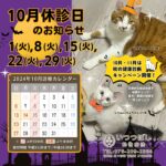 2024年10月　休診のお知らせ　いつつぼし動物病院　石川県野々市市